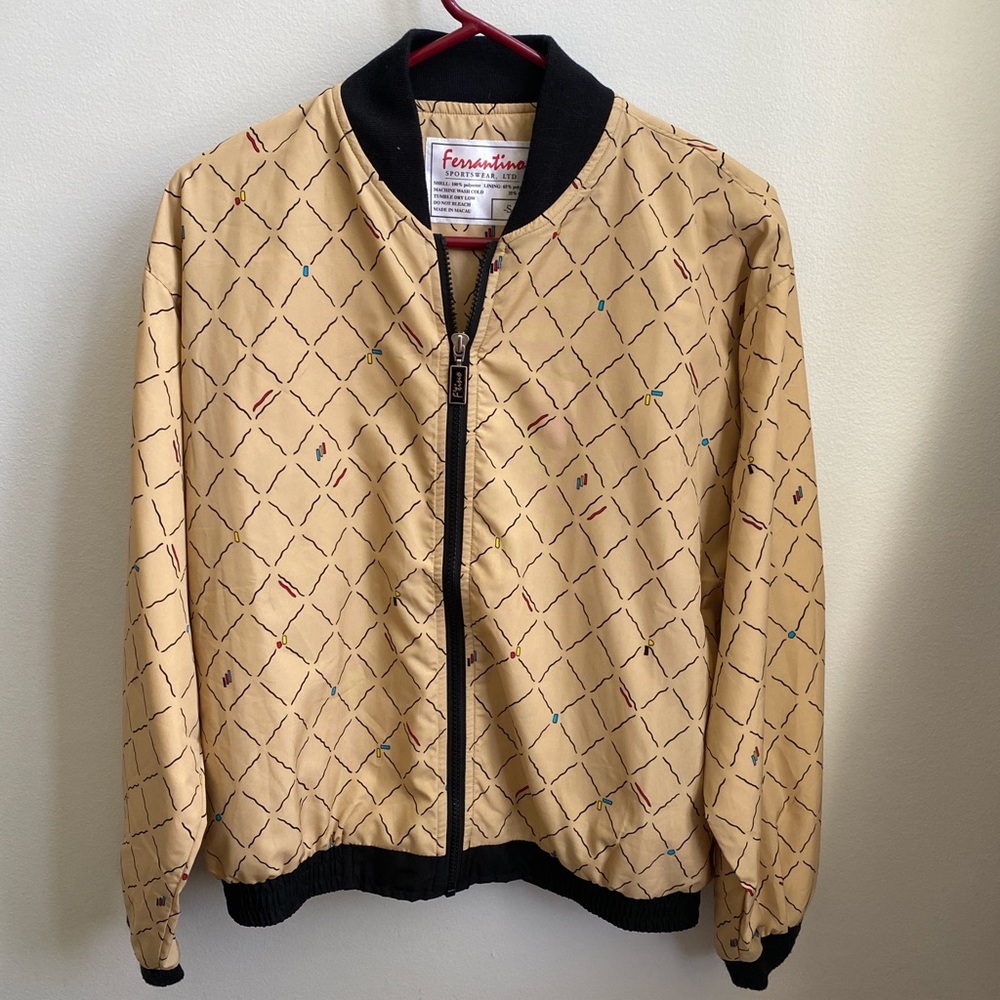 Tan Bomber Jacket with Black Trim